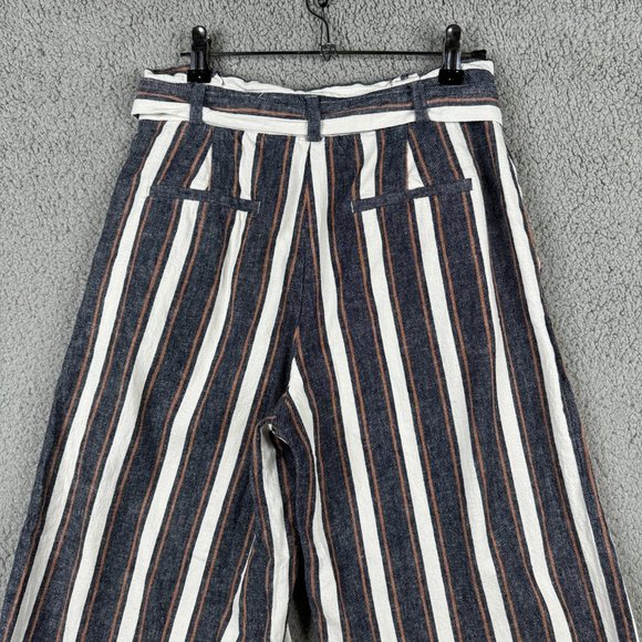 Banana Republic Pants Womens Sz 4 Blake Crop Striped Wide Leg Linen Blend Belted - Picture 2 of 13